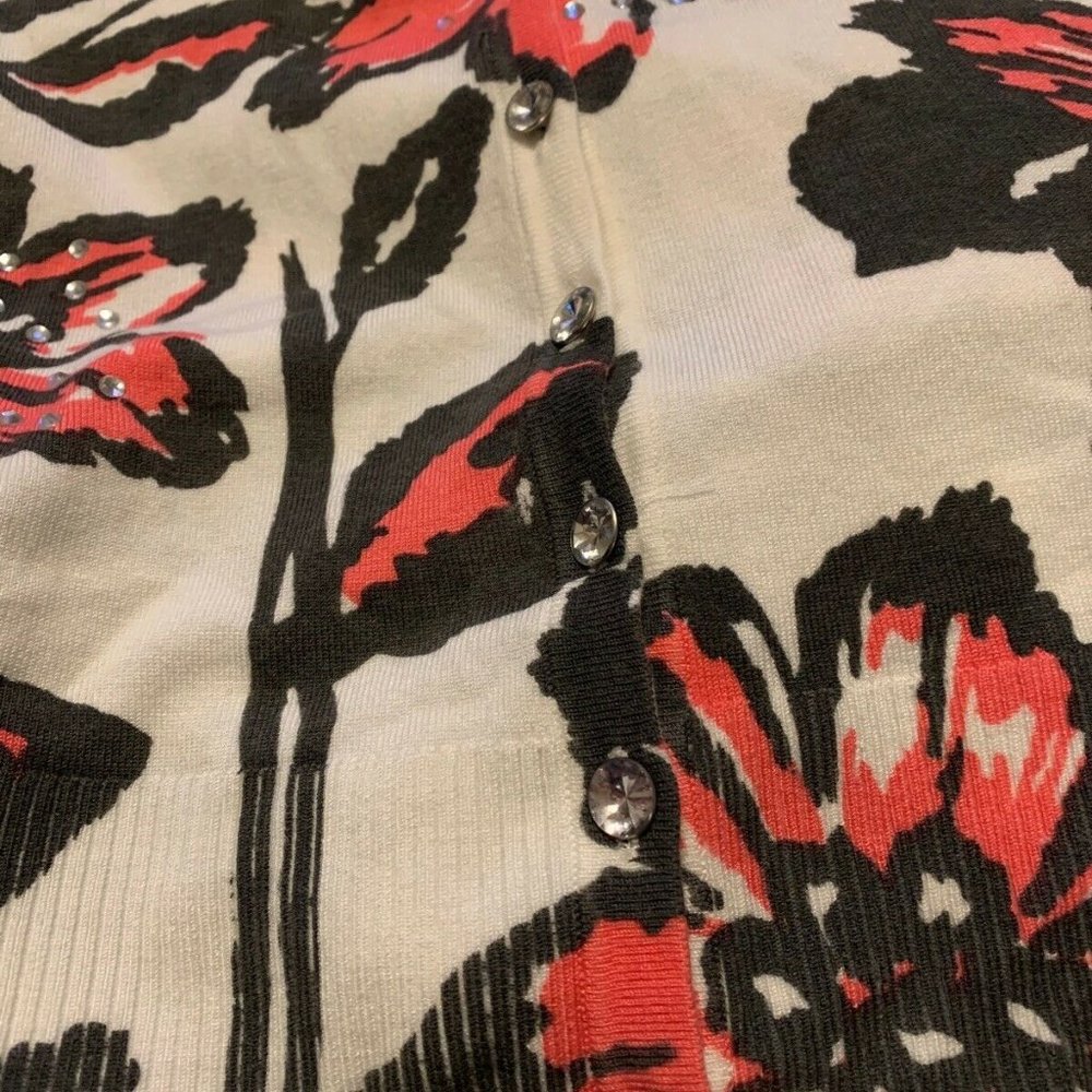 INC Bright Pink And Jeweled Flower Cardigan Size L - Picture 4 of 4